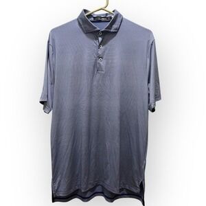 RLX Ralph Lauren Performance Polo Shirt M Blue Stripe Crest Logo RecycledStretch